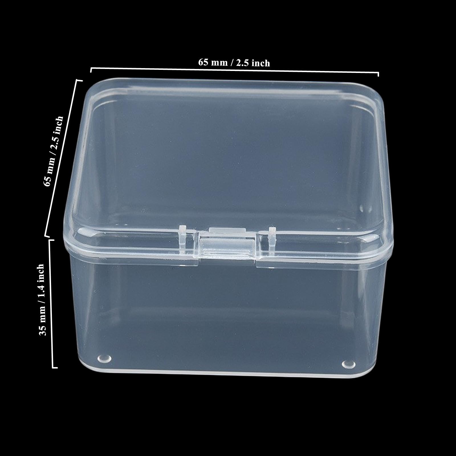LJY 60 Pack Small Transparent White Plastic Boxes with Hinged Lid 6.5 x 6.5 x 3.5 cm - Image 2