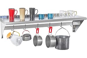 HALLY Heavy Duty Wall Mounted Kitchen Shelf with 6 Hooks for Pots,...