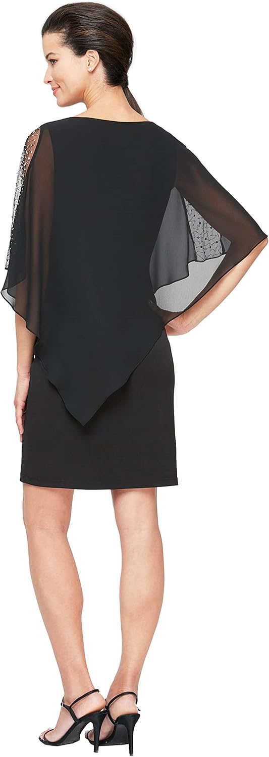 S.L. Fashions Women's Short Chiffon Beaded Capelet Dress (Petite and Regular) - Image 2
