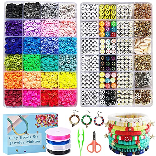 Lotvic Kit Bolitas Abalorios, Cuentas Alfabeto, cuentas de arcilla polimérica, cuentas de cara sonriente, Mini cuentas de cristal para Hacer Pulseras Collares Bisuteria Pendientes Regalo