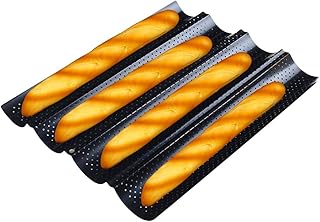 VUXYMCY Moule à Baguette perforé antiadhésif 14,6"x 13" pour la Cuisson du Pain français 4 Pains de Vague Moule de Cuisson au Four Moule à Pain (Pack of 1)