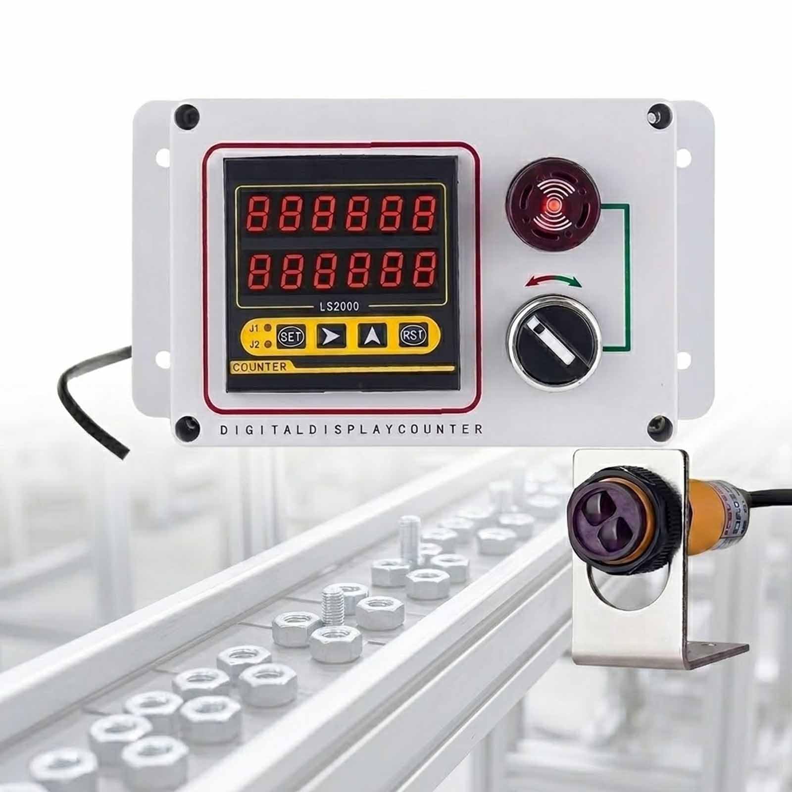 MObyat Automatic Inductive Counter, 0-999999 Digit Intelligent Sensor Counter with Dual-row LED Display, Sensing Distance 30cm, 50cm, 70cm, for Production Lines, Factories, and Conveyor Belts