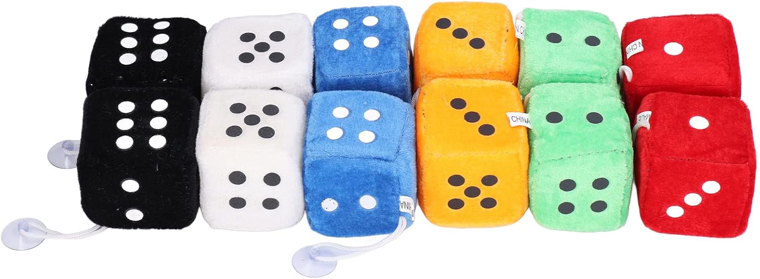 Ruining Fuzzy Dice, 12pcs Cute Decorative Hanging Pendant Dice Vehicle Rear View