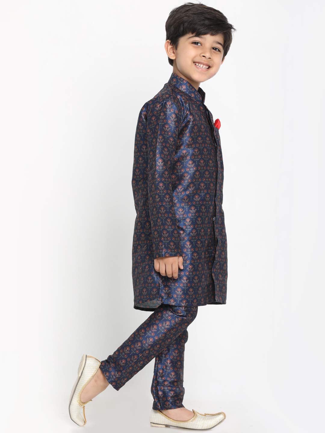 Jbn Creation Boys' Multicolor-Base-Blue Silk Blend Kurta And Pyjama Set_Jbnbkp001Nb_18