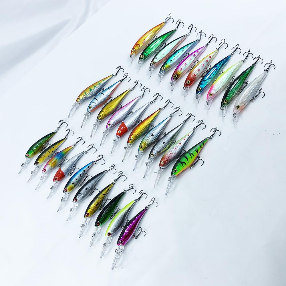 30 pièces/20 pièces/10 pièces Ensemble de vairon appât Dur leurre de pêche Bar brochet Eau salée fraîche mer 3D Yeux Wobbler matériel manivelle Kit