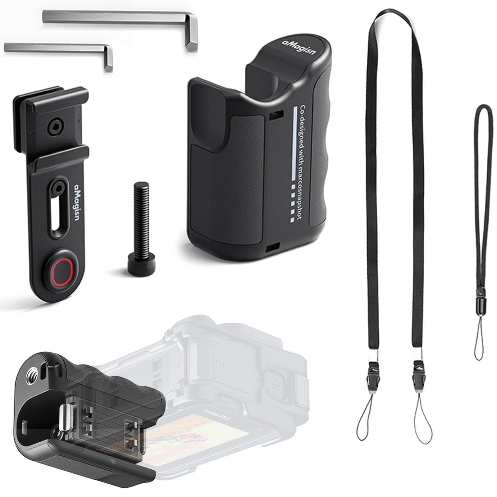 Xplorer - Maniglia laterale per dispositivo Insta.360 Ace Pro, gabbia fotografica con interfaccia artiglio e otturatore Xplorer - Maniglia laterale per dispositivo Insta.360 Ace Pro, gabbia fotografica con interfaccia artiglio e otturatore