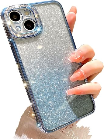 KJArrow Cute Women Case for iPhone 14 Pro with Bling Diamond, Luxury Girls Case for iPhone 14 Pro, Shiny Sparkle Rhinestone Case for iPhone 14 Pro with Full Camera Protection and Bling Back Blue