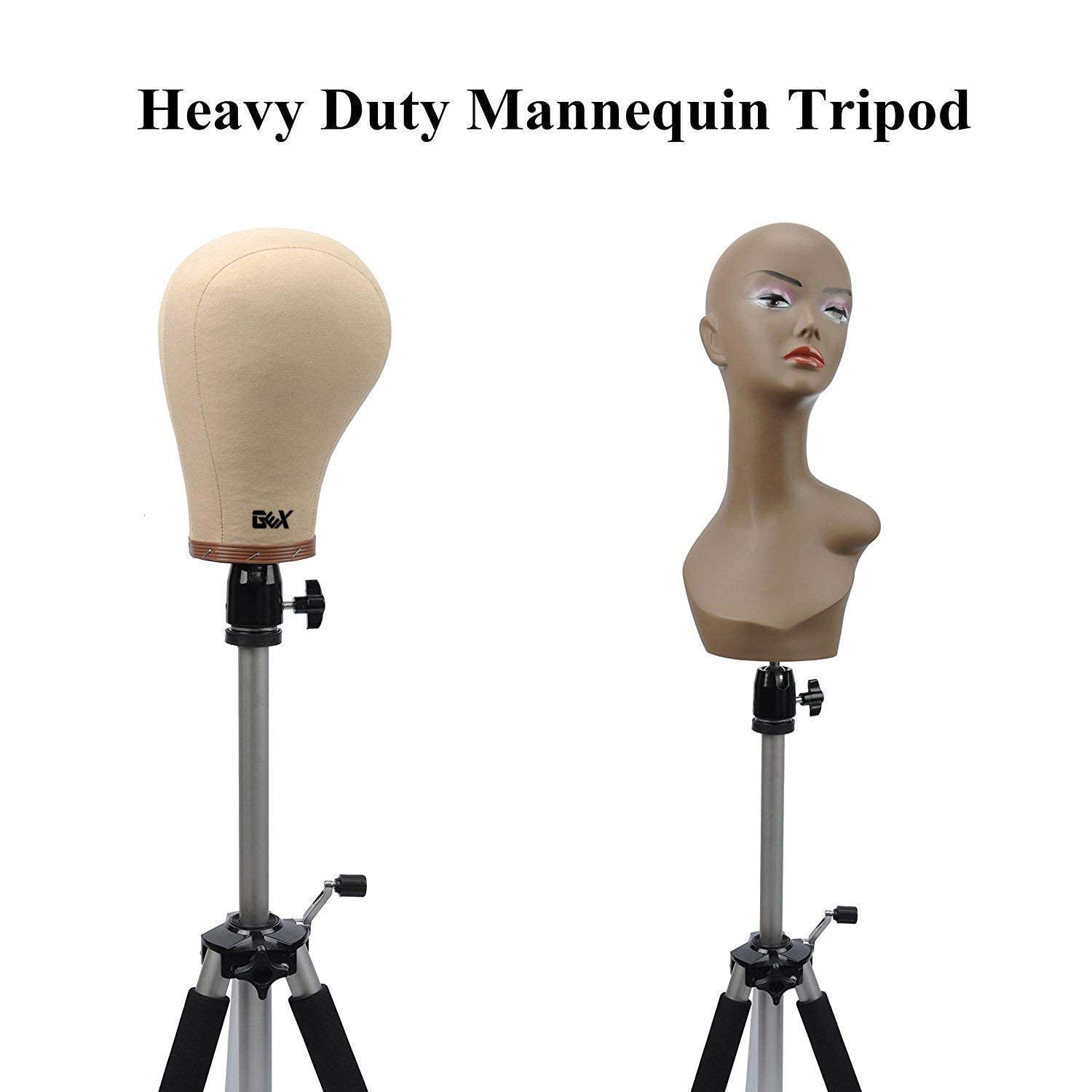 GEXWORLDWIDE GEX 22" Cork Canvas Block Head + GEX Heavy Duty Mannequin Tripod Wig Stand Bundle