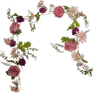 Peony Flower Garland, 6Ft Artificial Silk Pink Rose Flower Vine, Floral Arch Vine for Wedding Table Runner Mantle Decoration Home Decor (Peony-Purple)