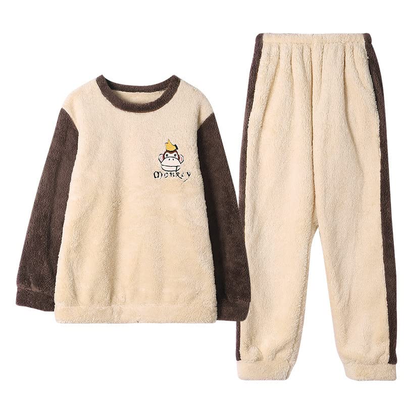 LUBOSE Pigiama da uomo in flanella Pigiama da uomo caldo e confortevole Pigiama invernale da uomo 2 pezzi (L, Beige)