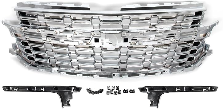 Chrome Front Bumper Upper Grille W/O Center Trim Compatible with 2021-2024 Chevy Tahoe/Suburban Z71 Style Replace for 84634392