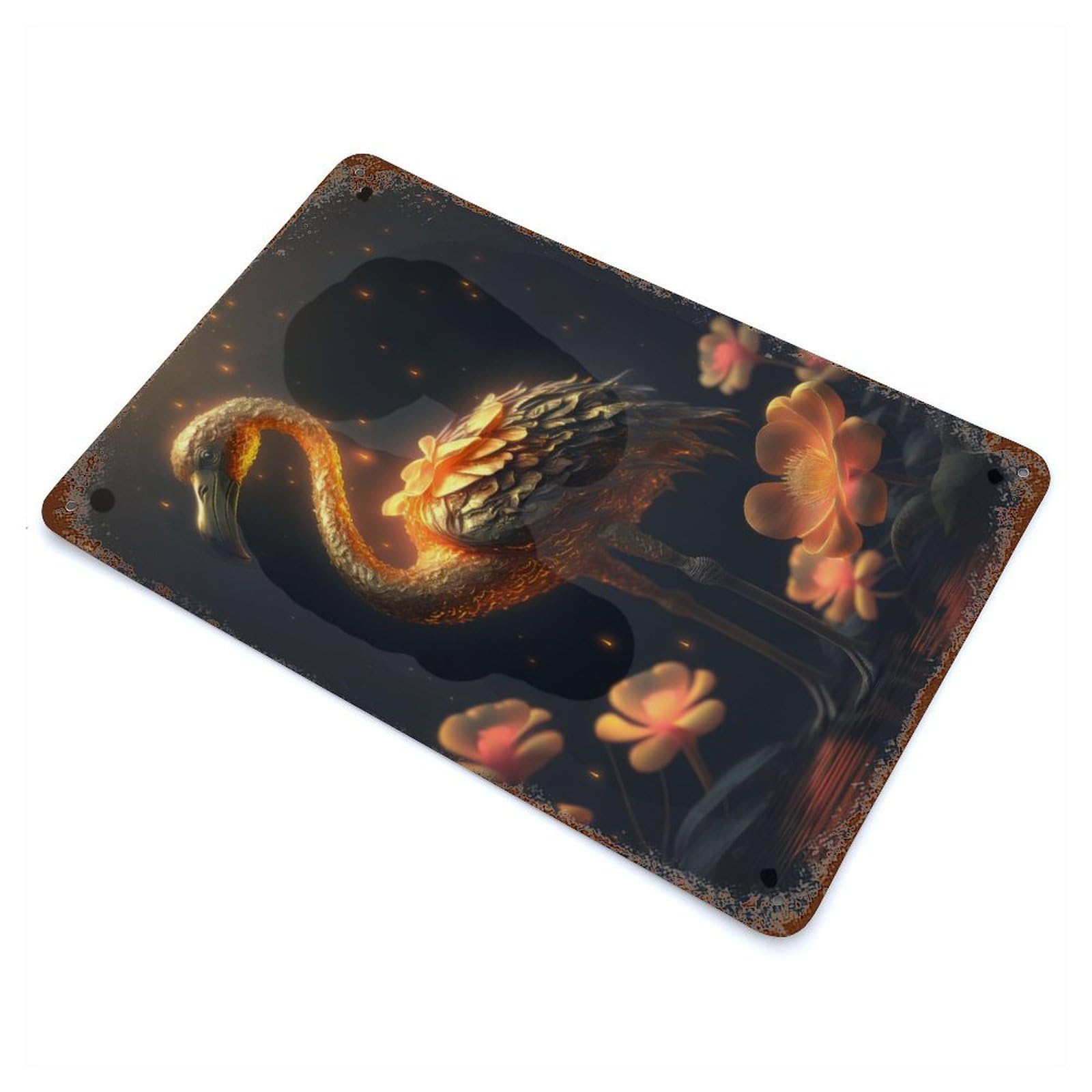 Golden Flamingo 11.8"x7.9" Retro Metal Sign, Industrial Home Decor for Basement, Hobby Room And Garage Decor
