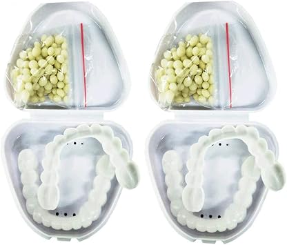 2 Pairs Instant Veneers False Teeth Veneers Top And Bottom Dentures Silicone Fake Teeth Dental Prostheses Temporary Dentures Teeth Braces Covering Bad Teeth for Men Women [Energy Class A]