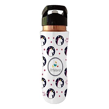 LITTLELAND Pure Copper Sipper Water Bottle with Sipper for Kids (Unicorn Black), 750 ML,Pack of 1