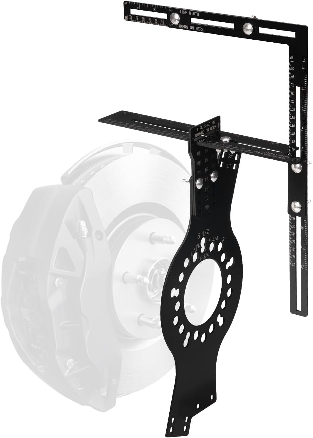 Wheel Fitment Tool, Offset Measuring Mockup Tool, 5 Lug Wheel Simulator for Fits 14-22" Rims, 8-14" Tire Widths, 2.5-11.5" Sidewalls, 3-12" Clearance