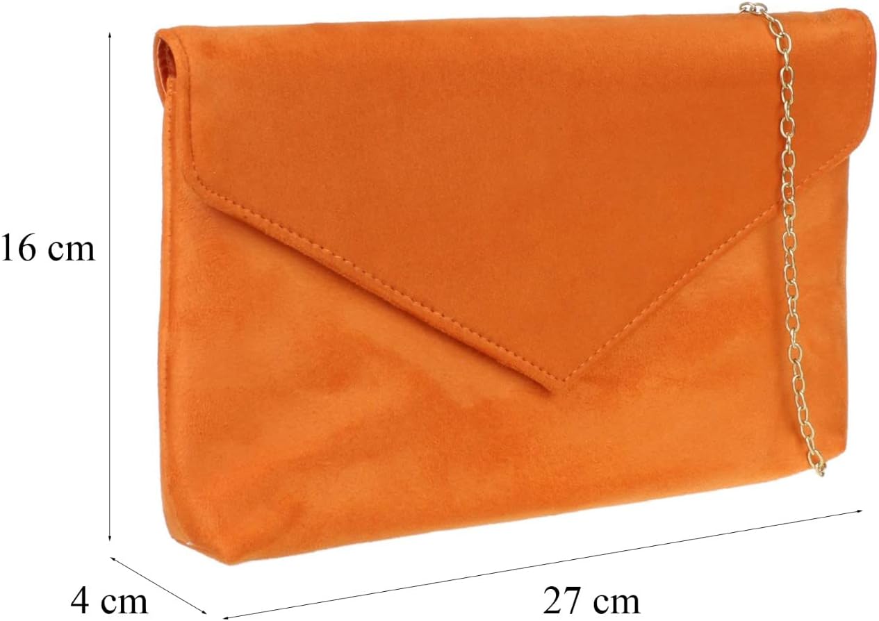 Girly HandBags Womens Plain Suede Clutch Bag Orange