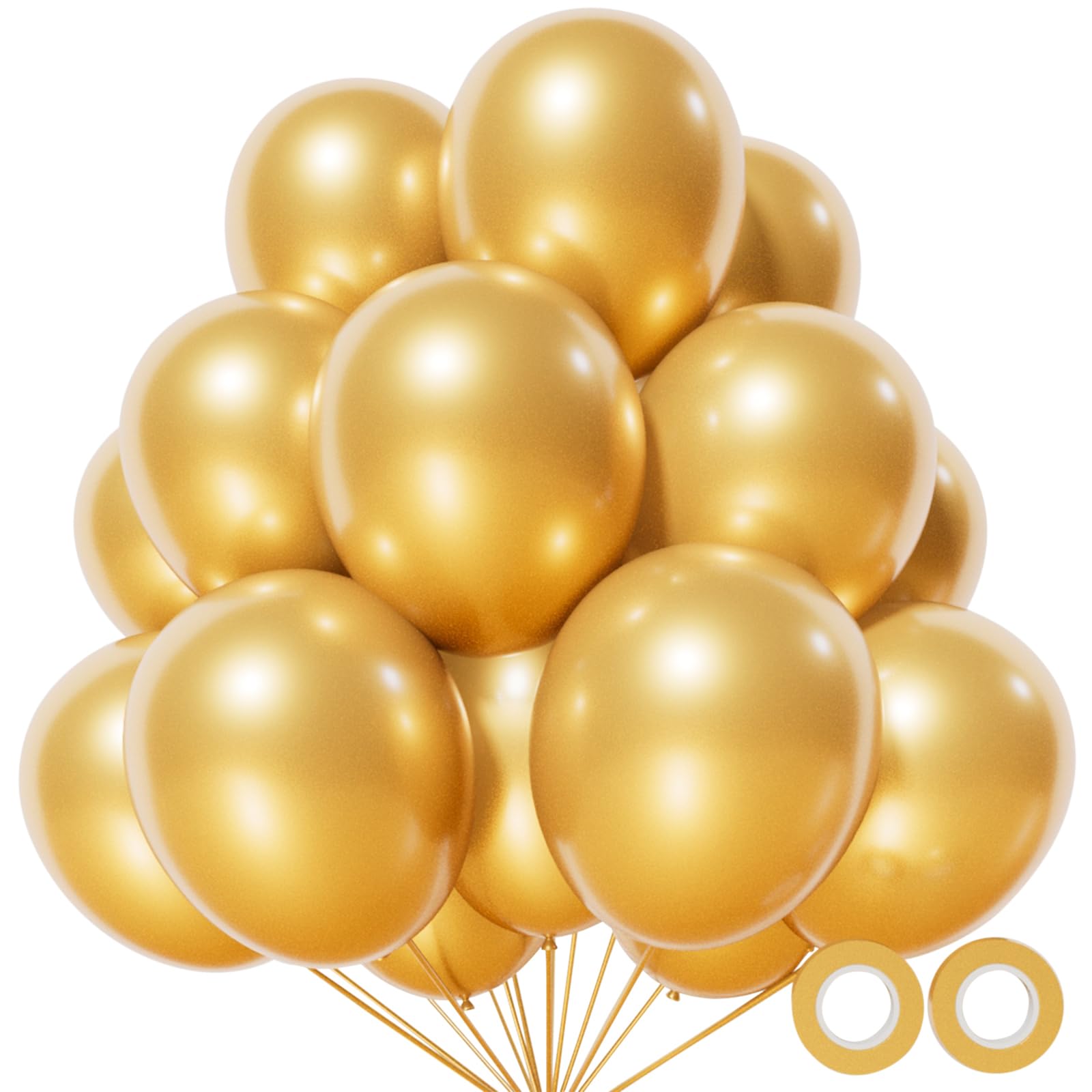 Photo 1 of 110pcs Metallic Gold Balloons, Metallic Gold Latex Balloons 12 inch, Gold Balloon for Birthday Party Baby Shower Wedding(with 2 Ribbons).