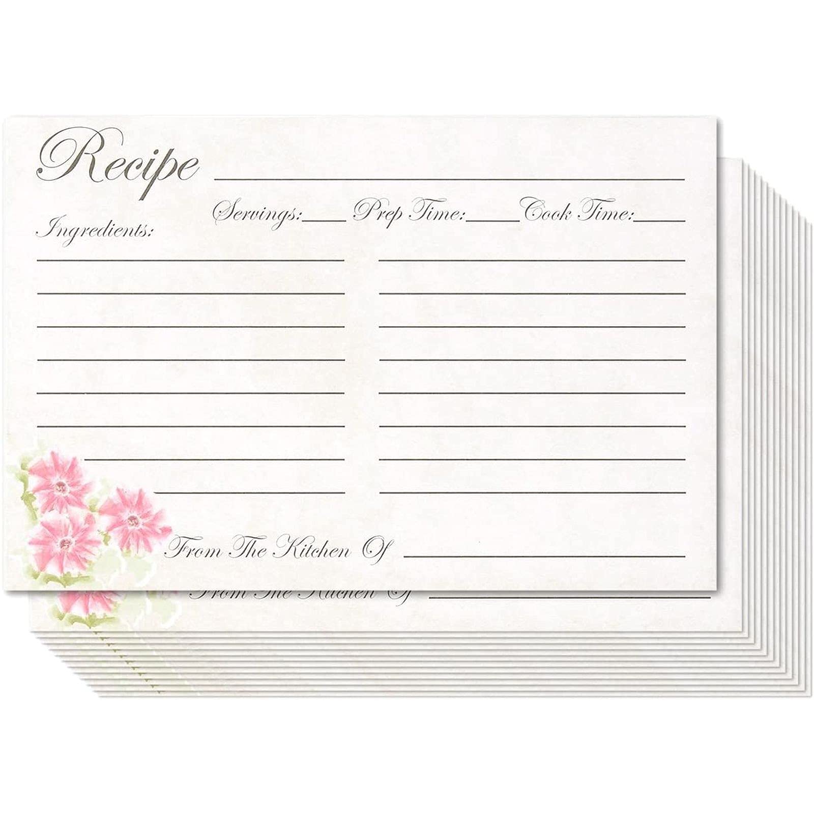 Recipe Cards - 60-Pack Blank Recipe Cards, Double-Sided, Floral Design, Perfect for Wedding, Bridal Shower, and Special Occasion, 4 x 6 Inches