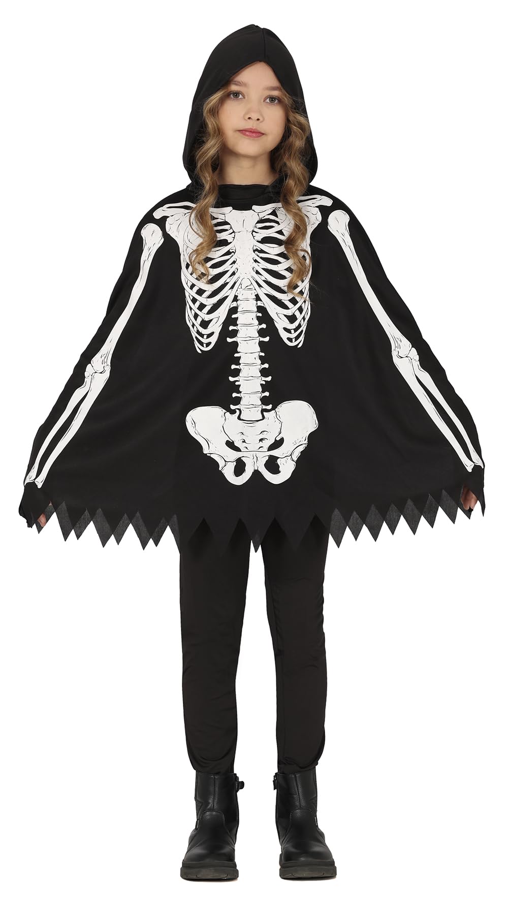 FIESTAS GUIRCA Skeleton Poncho Kids Fancy Dress Costume, Black Poncho with Skeleton Print and Hood - Image 4