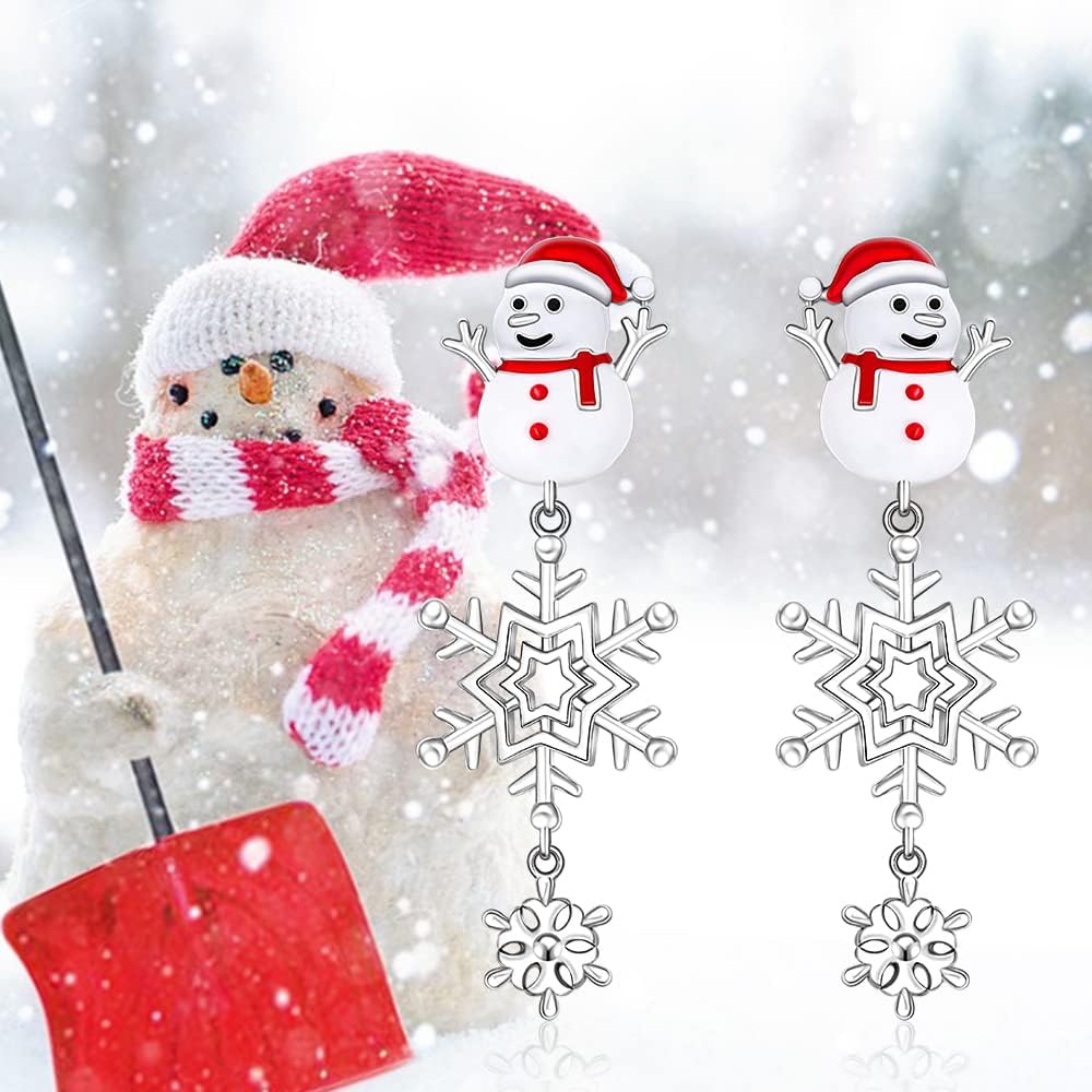 Christmas Snowman Earrings Snowflake Earrings for Women Sterling Silver Dangle Drop Red Studs Hypoallergenic Winter Xmas Christmas Holiday Jewelry - Image 9