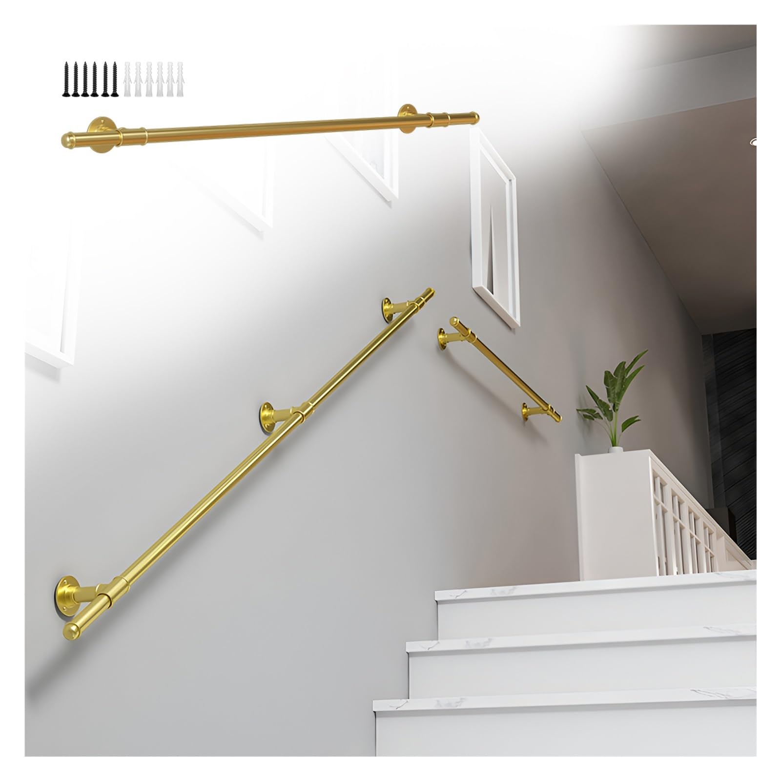 Rambardes murales intérieures en métal or de 520 cm pour escalier sécurisé