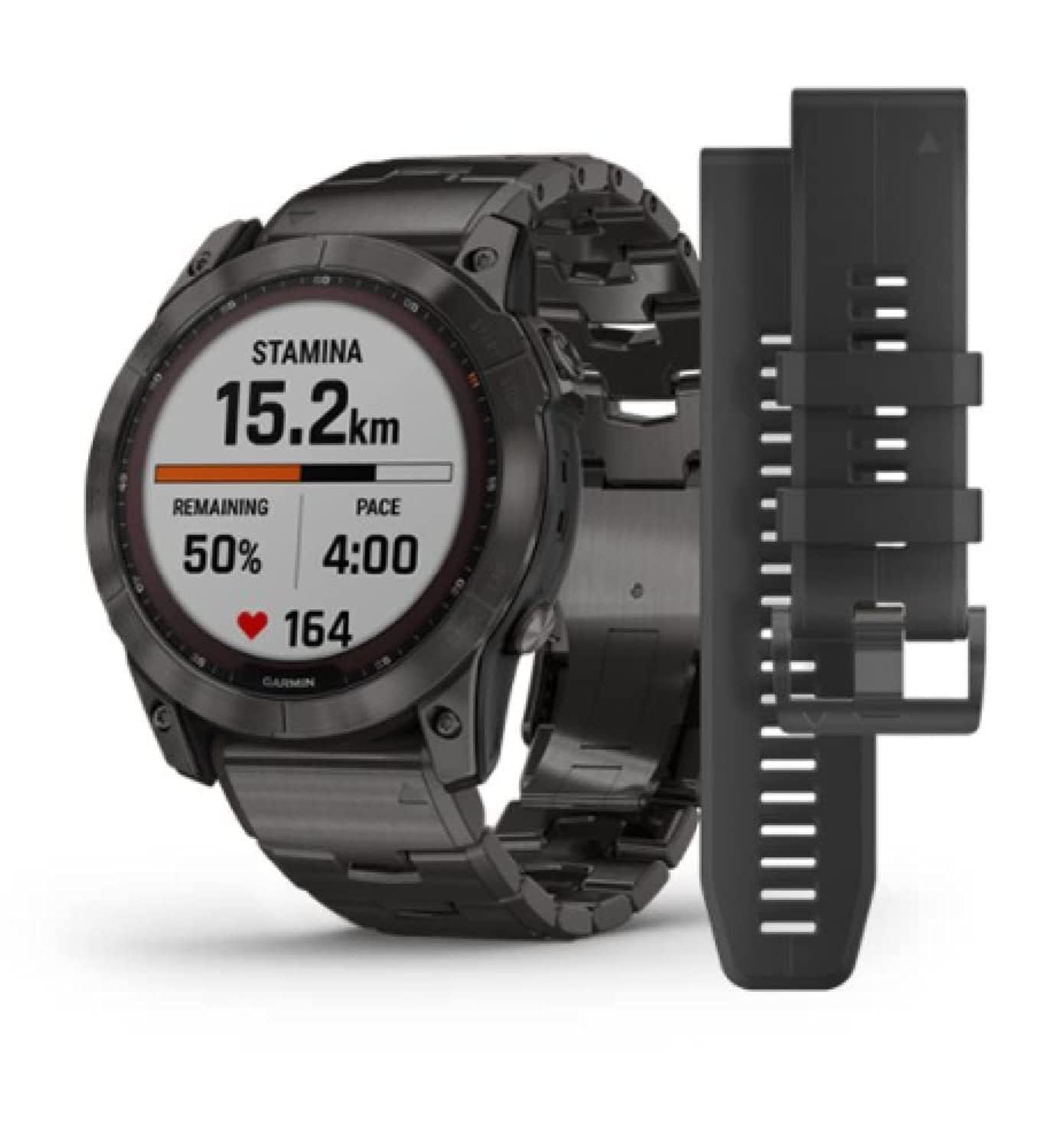 Garmin Fenix® 7X Sapphire Solar Edition Carbon Grey DLC Titanium with Carbon Grey DLC Vented Titanium Band Smartwatch 010-02541-27