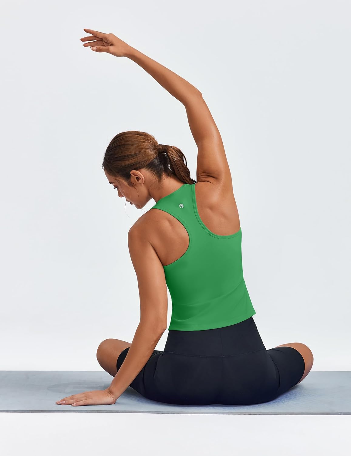 PINSPARK Workout Tops for Women Racerback Tank Top with Built in Bras Waist Length Yoga Tops Padded Athletic Gym Shirt - Image 2