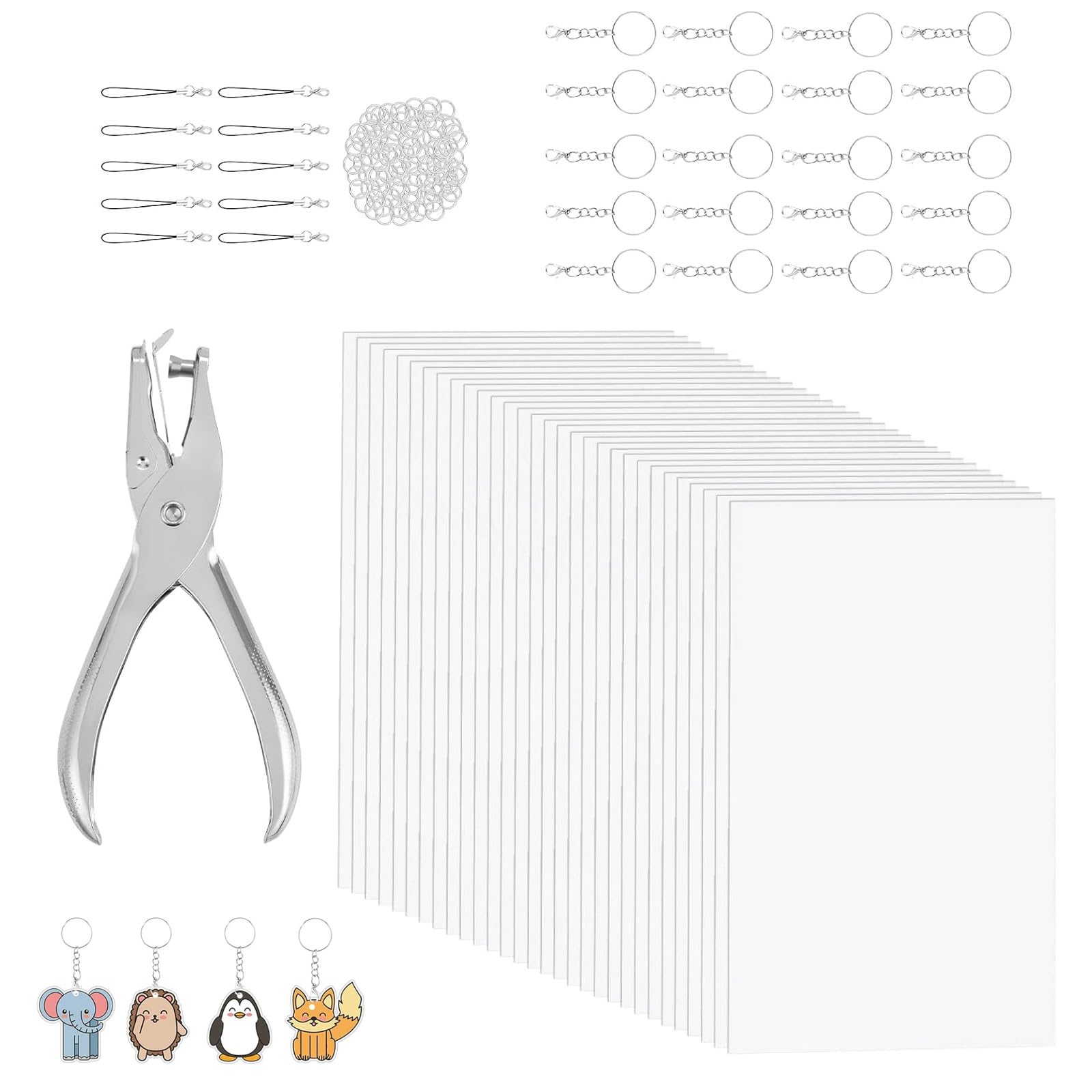Ljmyy 161Pcs Heat Shrink Sheets for Keychains Colorful BOPS Materials with Hole Puncher for Craft