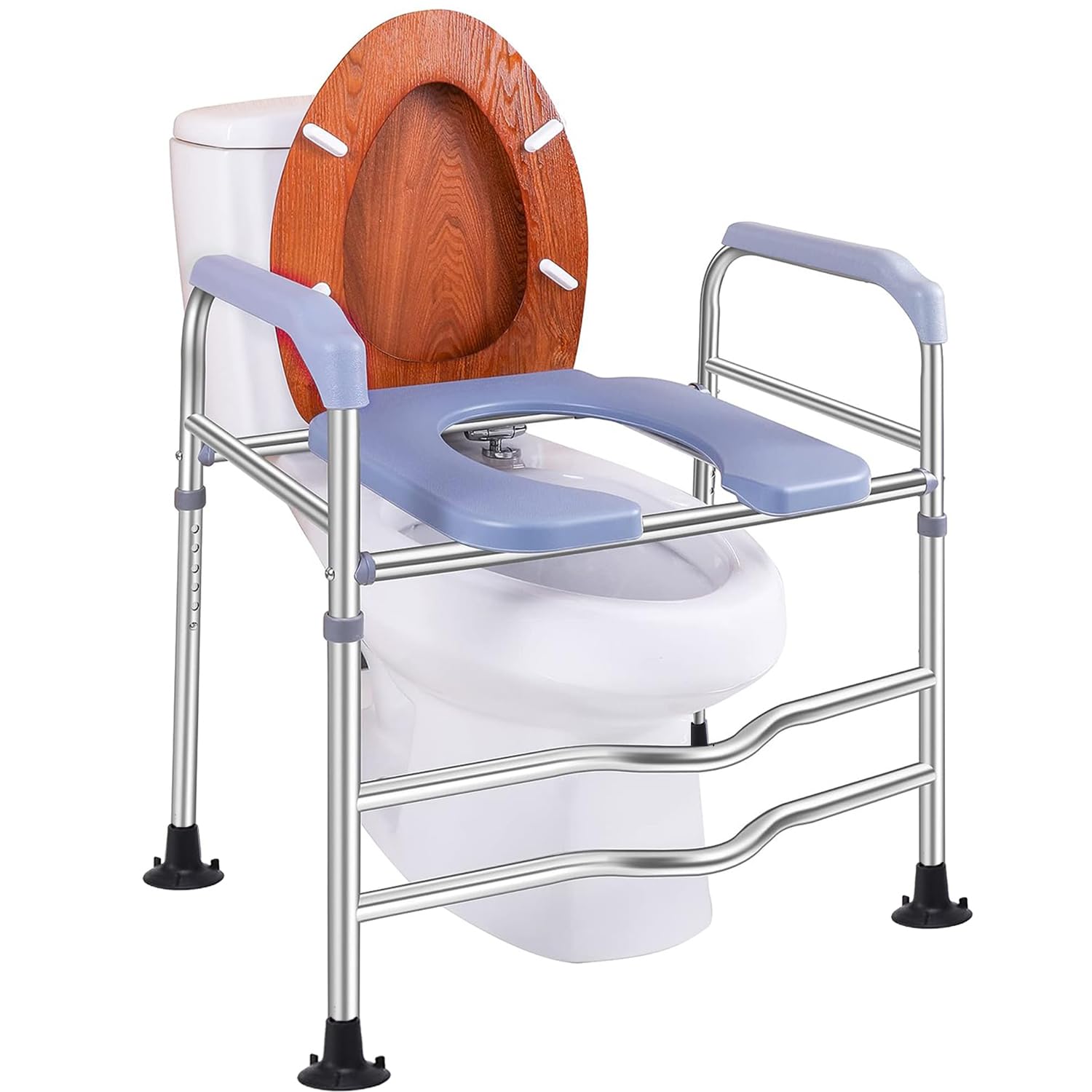 HEYOUTH Ausilio per WC,Alone Raised Toilet Seat 150 kg,Rialzo per sedile WC regolabile in altezza con braccioli, robusti Supporto WC per Anziani, Antiscivolo