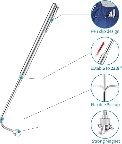 Miniatura 3 de Juego de herramientas de recogida magnética flexible de 2 piezas, 5 libras, recogida de extensión flexible de resorte de 23.6 pulgadas, con diseño