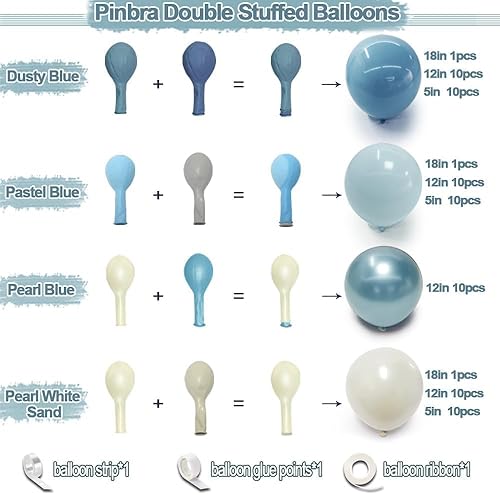 Miniatura 3 de Guirnalda de globos azul polvoriento, doble relleno, color azul pastel, blanco, arena, perla, kit de arco de globos para baby shower, cumpleaños,