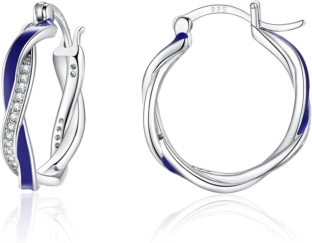 Sfoni Silver Hoop Earrings for Women - 925 Sterling Silver Twist Hoop Earrings Hypoallergenic Small Sleeper Hoop Earrings Lightweight Cubic Zirconia Huggie Hoop Earrings Gifts, Sizes 15/20mm