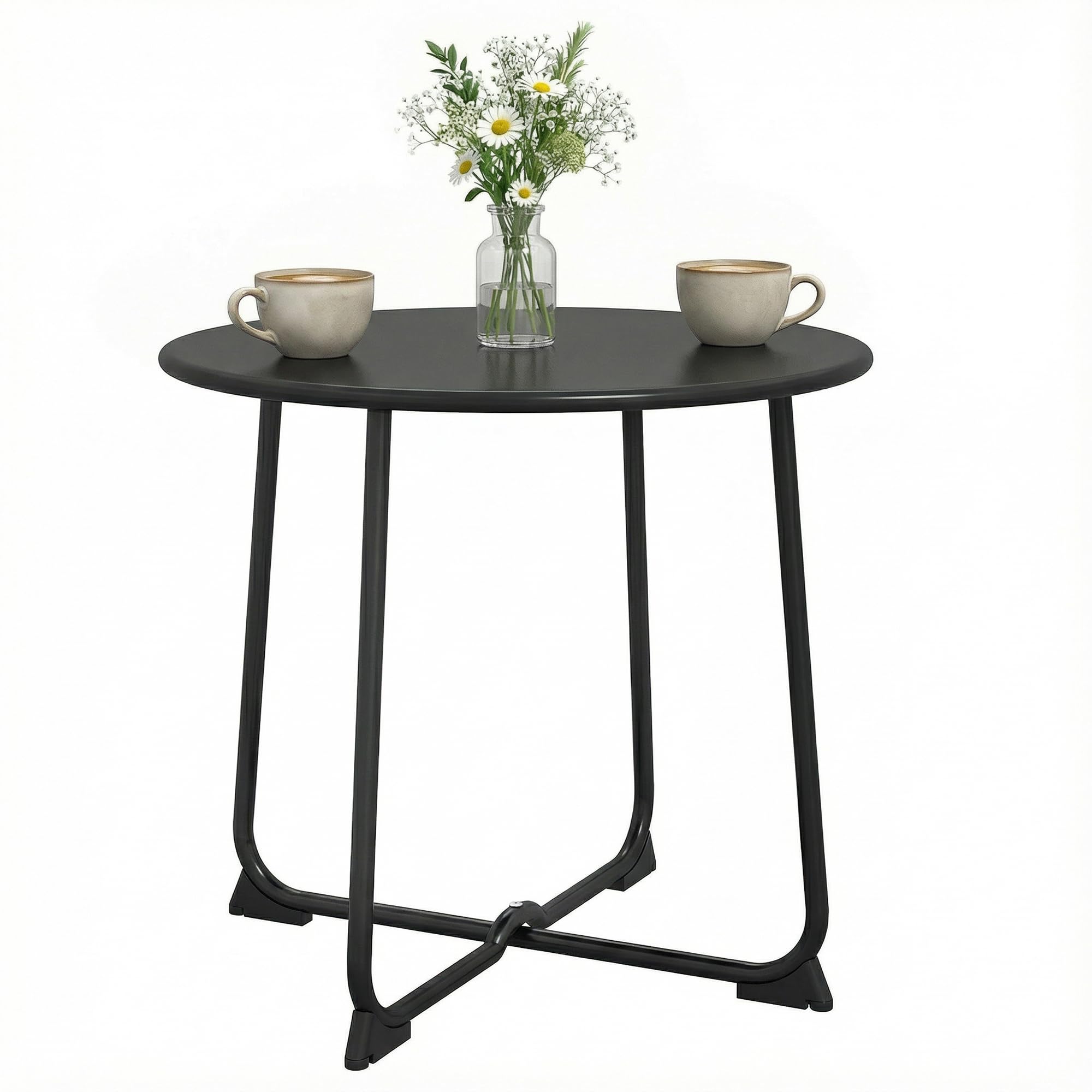 Outsunny Mesa de centro exterior para 2 personas, mesa de jardín redonda, base en X, estructura de metal, para balcón, patio, terraza, Ø 50 x 45,5 cm, color negro