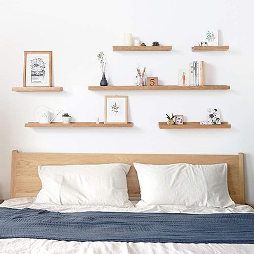 Miniatura 4 de HOMWOO Estantes flotantes de madera natural de nogal para pared, repisa pequeña para el hogar, sala de estar, dormitorio, baño, oficina, 12 pulgadas