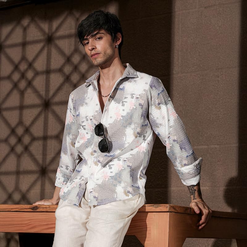 Image of CAHOOT Men's Bisque Shirt Casual Wear | Spread Collar | Long Sleeve | Button Closure | Shirt Crafted with Comfort Fit for Everyday Wear