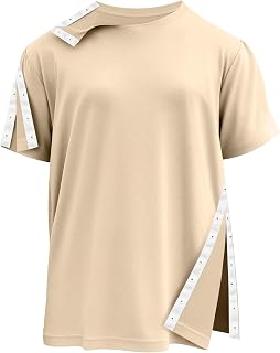 Shoulder Recovery Shirts Unisex-Post Shoulder of Short Sleeves with Hidden Snap Buttons on Sides (X-Large, Beige)