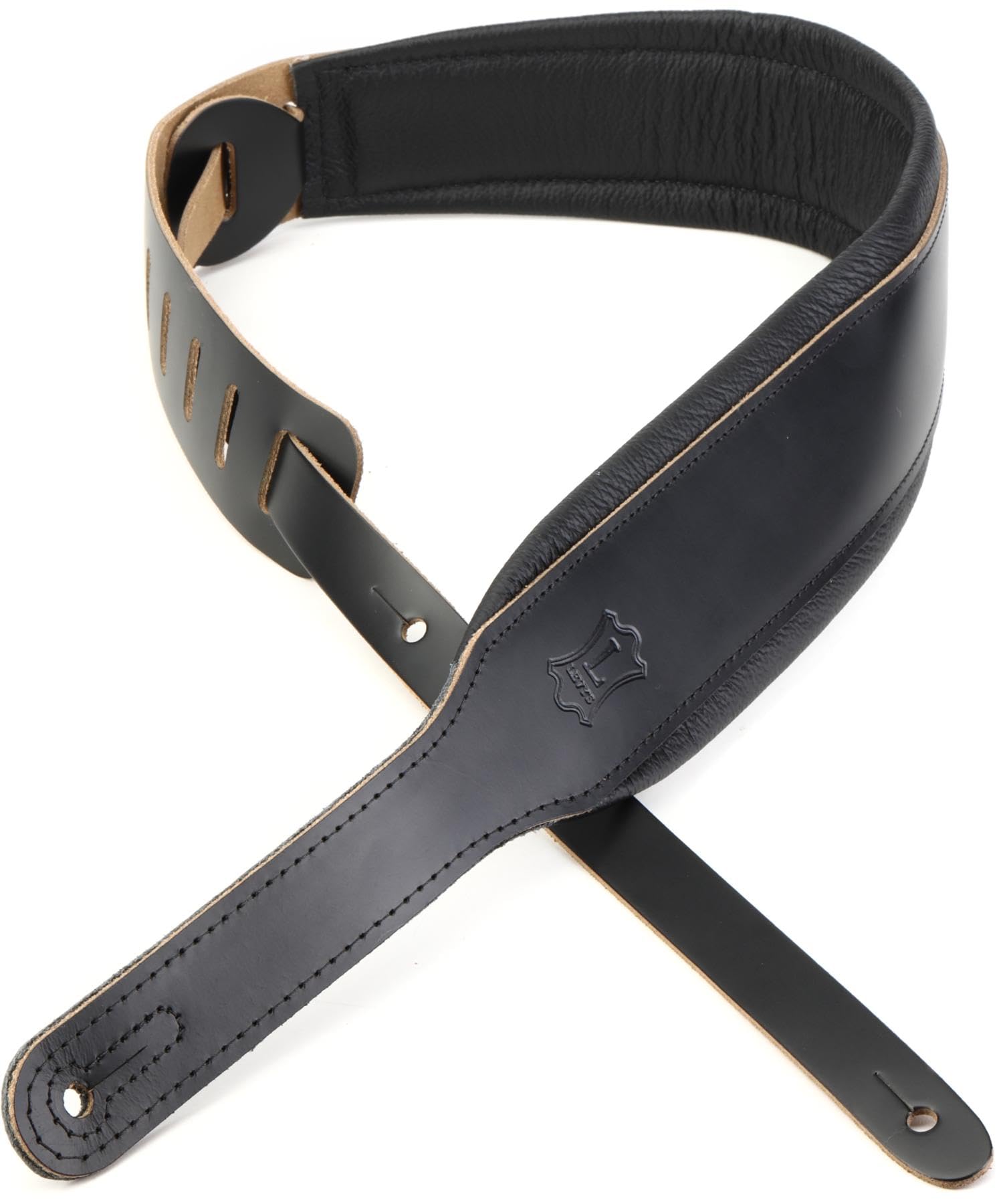 Levy's Leathers 3" Wide Amped Leather Series Acoustic Guitar Strap with Foam Padding, Black, (M26PD-BLK-ACO)