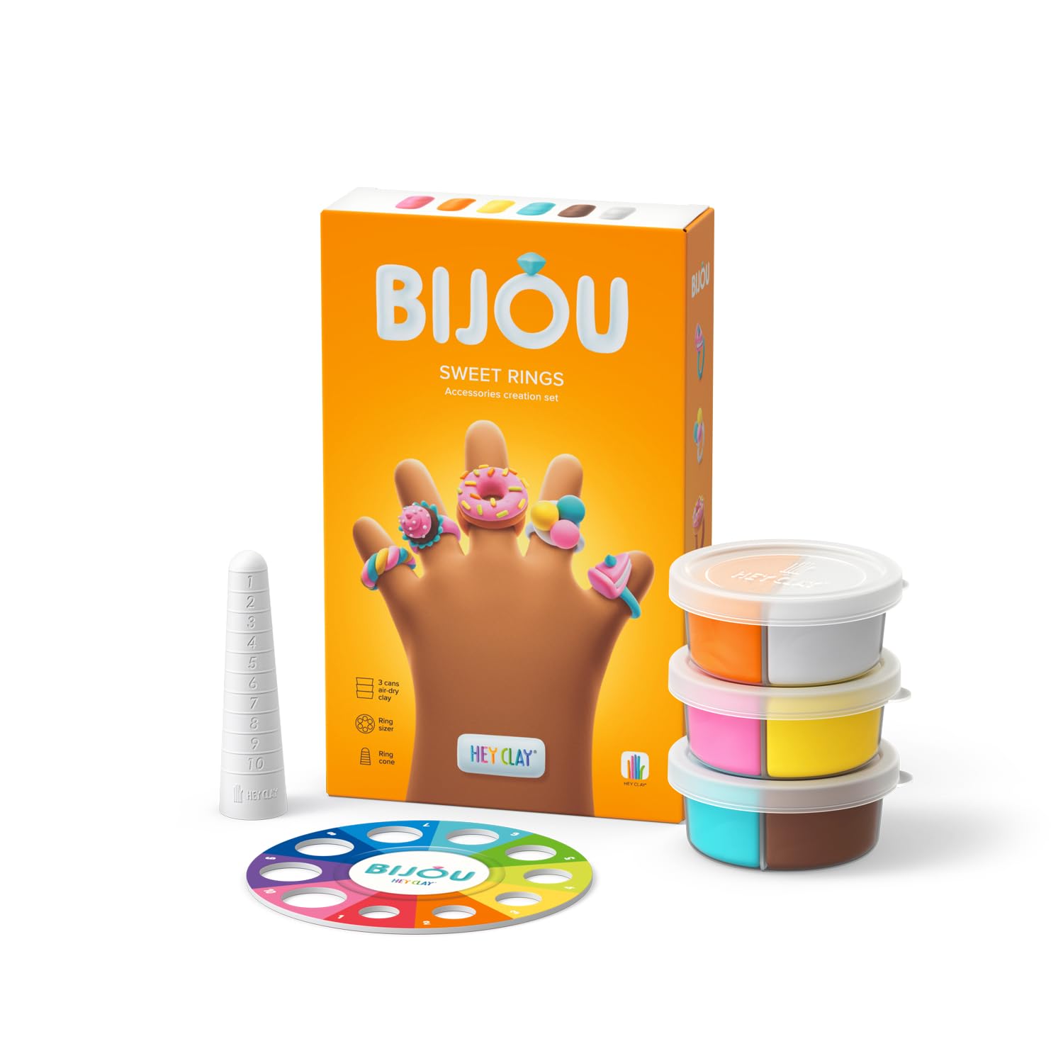 Fat Brain Toys Hey Clay Bijou Sweet Rings, Air Dry DIY Clay Kit with Interactive App for Kids & Tweens, Modeling Clay and Crafts Set for Ages 5 to 11