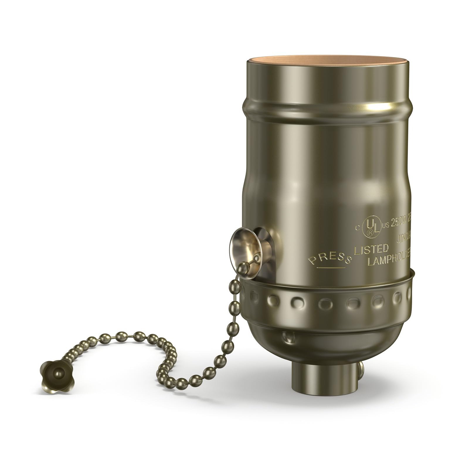 BrightArk E27 Pull Chain Lamp Socket, E26/E27 Standard Threaded Base, Lamp Parts for Table and Floor Lamps, Light Bulb Socket with Pull Chain Lamp Switch, Lamp Socket Replacement, 1 Pcs(Antique Brass)