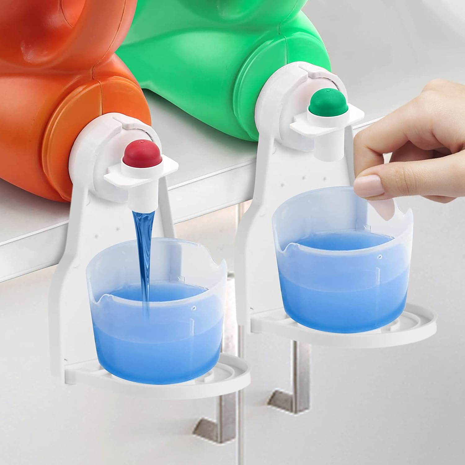 2 Pack Laundry Detergent Cup Holder Detergent Drip Catcher, Fabric Softener Gadget Cup Holder, No More Leaks or Mess with Detergent and Fabric Softener in Laundry Room (White)