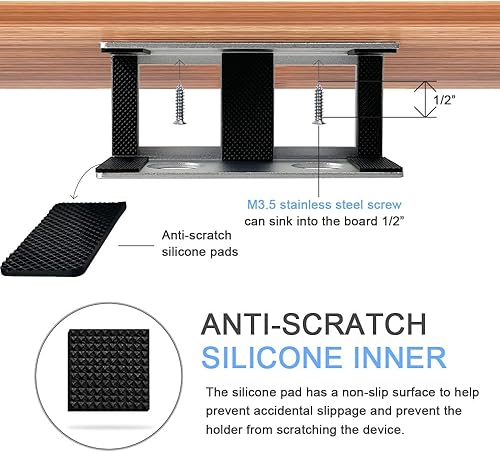 Miniatura 5 de IFCASE Soporte para portátil debajo del escritorio y soporte para auriculares con adhesivo y tornillo soporte de escritorio de aluminio duro para