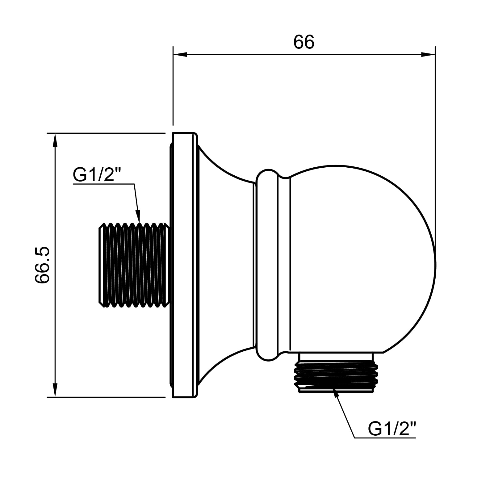 Conector de Pared para Ducha Negro Nostálgico, Latón Macizo con Inserción de Cerámica, Rosca Exterior 1/2", Acabado Mate, Montaje en Pared