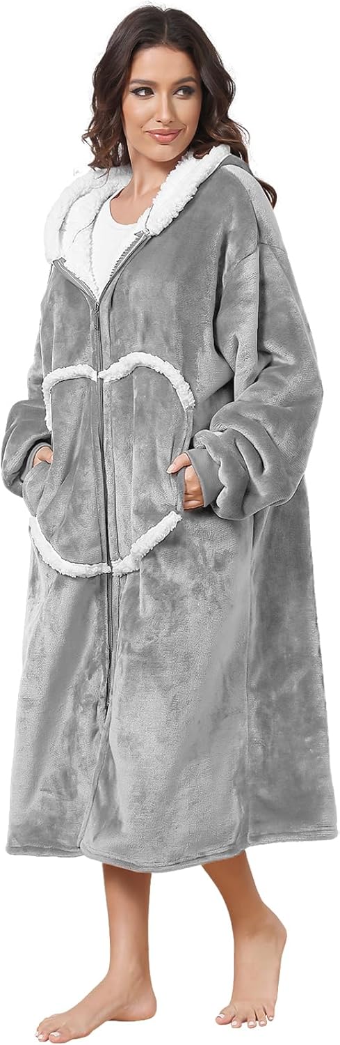 Oversized Wearab Blanket Hoodie, Cozy Flannel Blanket with Sleeves and Zipper for Women, Mens, Teens (80 x 120 cm) - Image 3