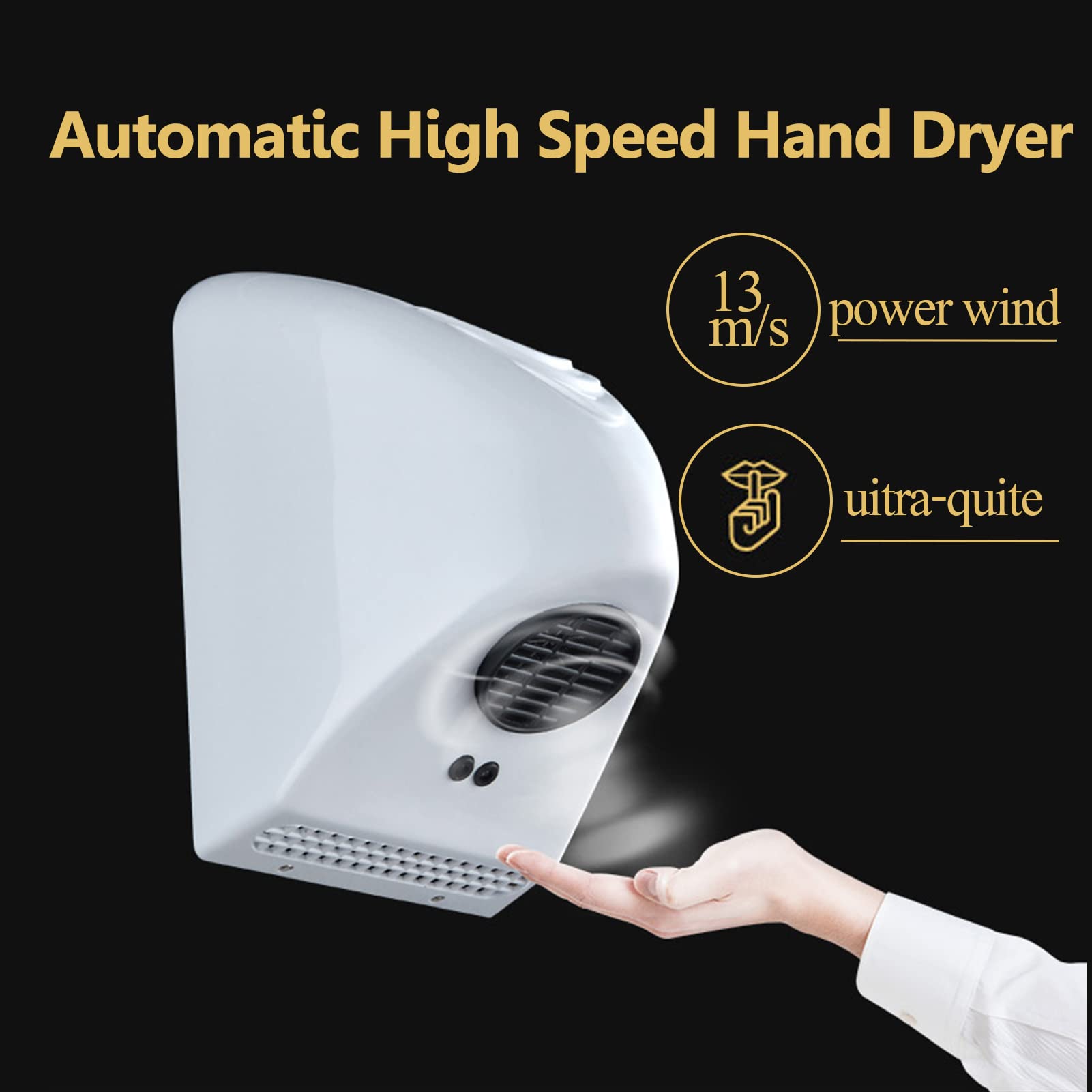 Acogedor Händetrockner, 1000W Automatischer elektrischer Händetrockner, No Touch Operation | Einfache und schnelle Installation | Mit Infrarotsensor