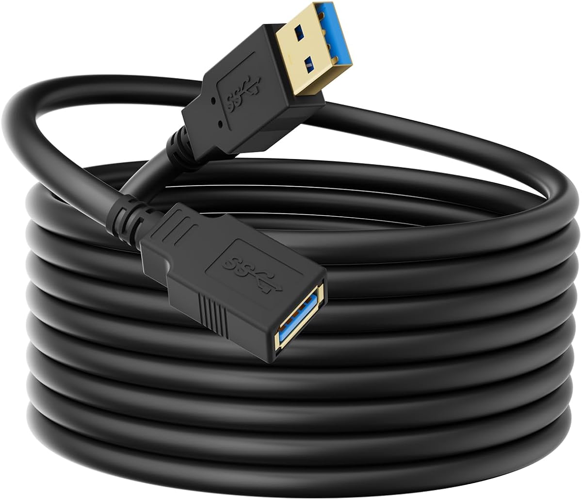 USB 3.0 Extension Cable 15FT, 5Gbps Data Transfer, Male to Female,Enjoy Ultra-Fast Transfer and Convenient Connectivity Compatible with Printers, Cameras，and More Black,15 feet