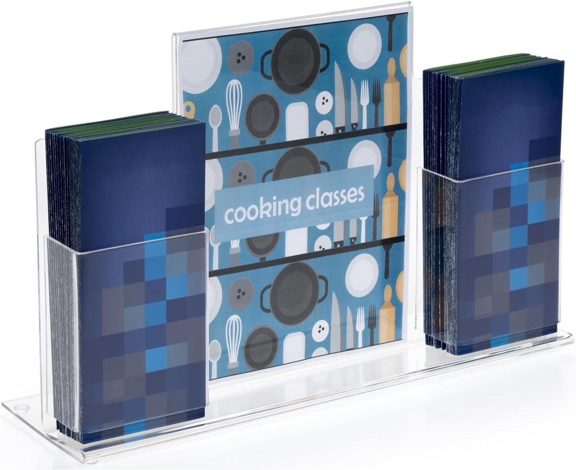 Set of 10, 8.5" x 11" Sign Frames with 2 Brochure Pockets for 4" x 9" Pamphlets, for Countertop Use, Clear Acrylic
