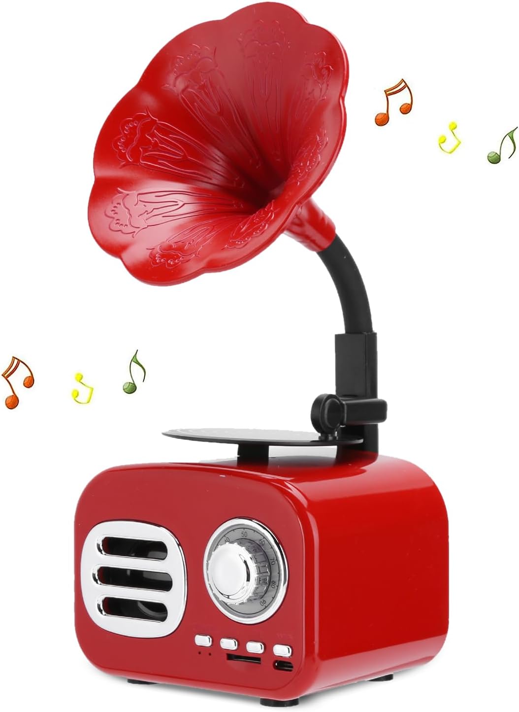 Retro Bluetooth Speaker, Mini Gramophone Shape Bluetooth Speaker Loudspeaker, Vintage Home Bedroom Decor, Retro Music Player Rechargeable (Red)