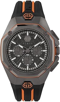 Philipp Plein Octagon Collection Luxury Mens Watch Timepieces with a Black Strap featuring a Gun Case and a Grey Dial
