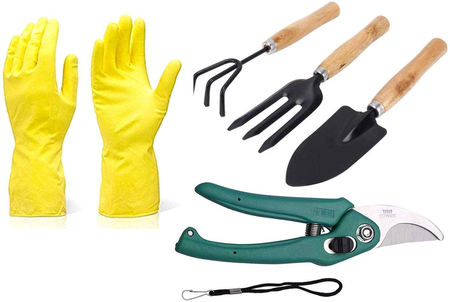 JINPRI Gardening Tools - Reusable Rubber Gloves, Flower Cutter/Scissor & Garden Tool Wooden Handle (3pcs-Hand Cultivator, Small Trowel, Garden Fork) (B08P5WHGKV) Amazon Price History, Amazon Price Tracker