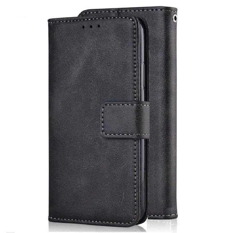 Image of ClickCase Dual Tone Vintage Series for Motorola Moto G05 Leather Wallet Flip Case Kick Stand Magnetic Closure Flip Cover for Motorola Moto G05 (Black)